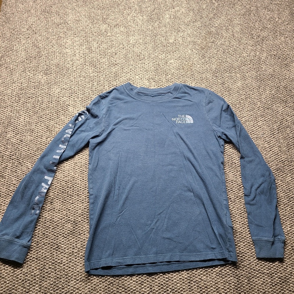 The North Face Shirt Womens XS Blue Chest Logo Long Sleeve Round Neck Pullover
